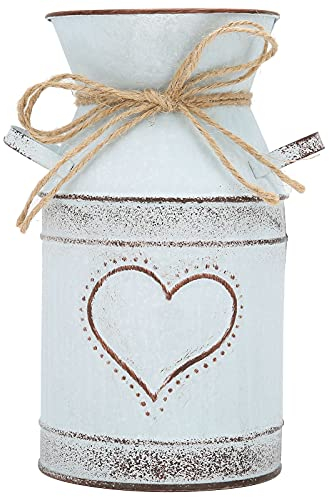 Kuuleyn Metal Vase Unique Heart‑shaped and Rope Design Galvanized Iron Vase Rustic Antique Tall Milk Churn Jug Floor Vase for Indoor Outdoor Home Office