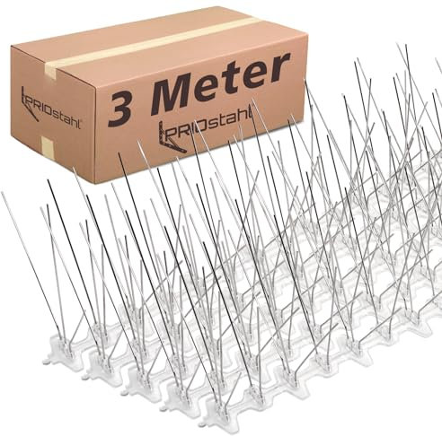 PRIOstahl Répulsif contre les pigeons avec plaque de base en plastique 5 rangées de 3 m (6 x 0,50 cm) Protection contre les oiseaux pour balcon, toit, fenêtre, résistant aux UV et inoxydable V2A