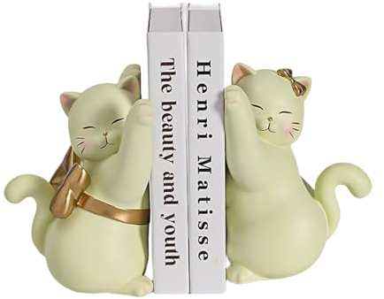 Katzen-Buchstützen, niedliche Katzen-dekorative Buchstützen, niedliche Katzen-Buchstützen, einzigartige Buchstützen for Halten von Büchern, Rutschfester Bücherregal-Stopper, kreativer (Color : Green