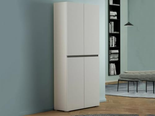 Dmora Armadio Multiuso Grande Bacopa, Scarpiera con Ripiani Regolabili, Mobile Porta Scarpe a 4 Ante, 100% Made in Italy, 80x37h195 cm, Bianco