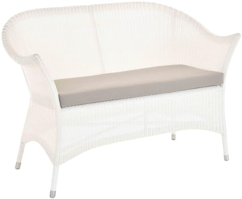 Krines Home Outdoor Bank Klassik Gartensofa Polyrattan mit Auflage Zweisitzersofa wetterfest Weiß