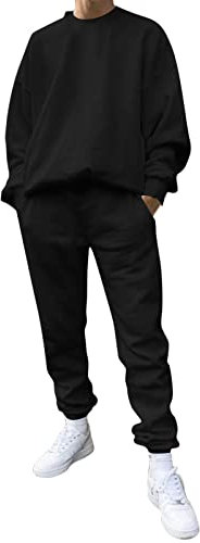 Männlicher lässiger Fester Zweiteiliger Anzug mit O-Ausschnitt, schulterfreiem Ärmel, Sweatshirt, Kordelzug, Hosenset Anzug Herren Komplett Blau