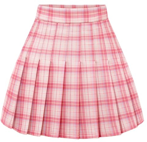Timormode Donna Gonna A Pieghe Mini Alta Vita Pattinatrice Svasato Studentessa Tennis Pink White Plaid XL