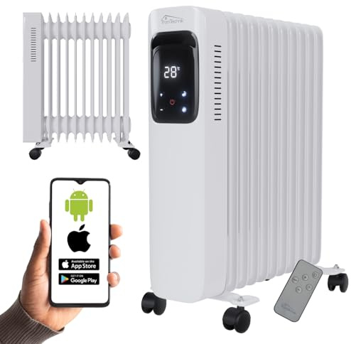 TroniTechnik® Ölradiator OR-311 11 Rippen 2500 W WiFi weiß | LCD-Display, Tuya App, Timer, Kippschutz, Alarm, Rollen, Kabelaufbewahrung