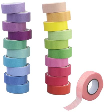 Set di 21 rotoli di nastro adesivo Washi arcobaleno, set di nastri adesivi Washi, nastro adesivo decorativo Washi multicolore per bambini per scrapbooking, diario, artigianato e bullet journal (5 m x
