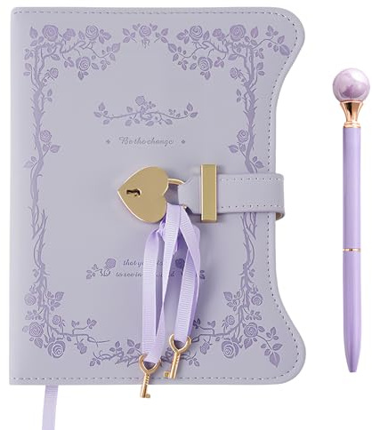 heavenlife Journal Intime Filles, B6 Carnet de Notes Cuir PU, Cahier de Voyage avec Clé +Stylo, Agenda Secret avec Cadenas en Forme de Coeur, 180/360 Feuilles pour Enfant Adult Ado (Violet)