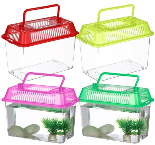 Yardwe 4 Stück Tragbares Aquarium Kunststoff Handfischbecken FüR Kleine Fische Und SchildkröTen Transparent Mini Aquarium Haustierbox Zum Transport Und Zucht
