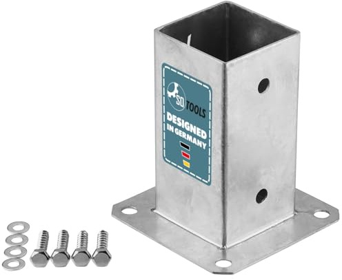 SOTOOLS Bodenhülse, 70 x 70 mm, feuerverzinkt, für Vierkantpfosten | Bodenhülse und Pfostenträger mit Bodenplatte zum Aufschrauben.