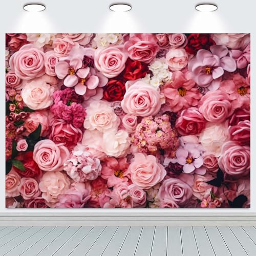 Hnmdmyi 3x2.4m Telón de Fondo de Pared de Flores Rosa Rojo Rosa Floral Fotografía de Fondo Niñas Cumpleaños Fiesta Boda Ducha de Novia Día de la Madre Decoraciones Banner Photo Booth Props