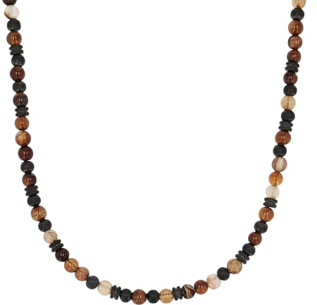 s.Oliver Halskette Edelstahl Jungen Kinder Halsschmuck, mit Steel Beads, Achat, 40+3 cm, Schwarz, Kommt in Schmuck Geschenk Box, 2039723