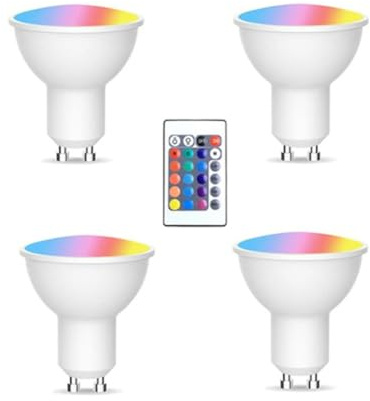 NJTHNTJR 4 Bombillas Gu10 y 1 Mando A Distancia con Función de Memoria, de Luz Regulable de 17 Colores, 4 Modos de Iluminación Dinámicos