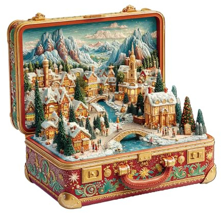 KaayeeWood Holzpuzzle Erwachsene,Kofferlandschaft-Weihnachten Holzpuzzle,Einzigartige Wooden Puzzle Mit Geschenkbox,Geschenke für Kinder und Erwachsene(260 Stück,34 * 33.2cm)