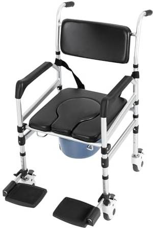 Duschstuhl mit Rollen,Klappbarer Duschstuhl für Senioren,Höhenverstellbarer,160 kg Tragfähigkeit,Bidet mit Handgriff,Toilettenstühle Für Ältere,Behinderte