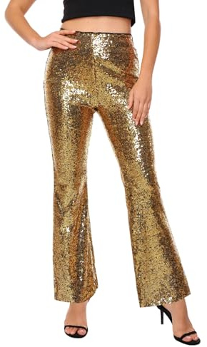 YYPBI Glitzer Hose Damen Pailletten Schlaghose High Waist Weites Bein Paillettenhose 70er 80er Disco Rave Hosen Festival Club Outfit
