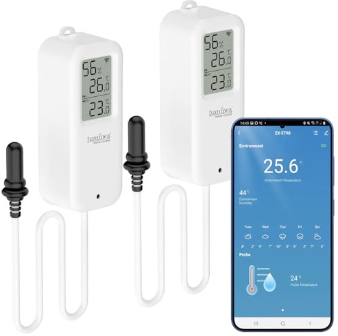 Luminea Home Control Smart Thermometer: 2er-Set WLAN-Temperatur-/Luftfeuchtigkeitsmesser, innen/außen, App (Wlanthermometer Gefrierschrank, WLAN Hygrometer Thermometer, Klima)