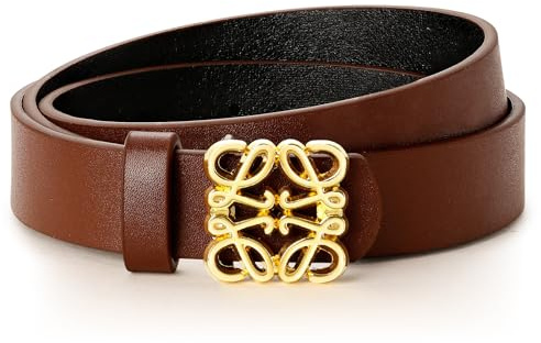 ZHUOMOT Gürtel Damen Braun mit Goldschnallen, Breite 2.3CM, Verstellbarer Ledergürtel Damen Gürtel Mode Damengürtel für Jeans Kleider Hosen, Dupes Taillengürtel Geschenke für Frauen, Länge 102CM