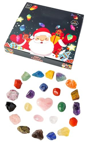 Nedräkningskalender, 24 dagars adventskalender heminredning – naturliga stenar jul nedräkningskalender – för tonåringar pojkar flickor vuxna vardagsrum sovrum bord semester fönsterbräda klassrum