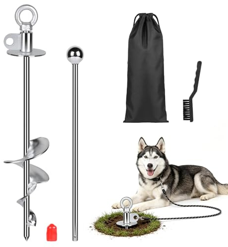 SWAWIS Plata Estaca de Amarre para Perros 38cm con Anillo Giratorio 360°