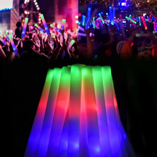 mtchavno 20PCS LED Foam Glow Sticks, Glow in the Dark Party Supplies with 3 Modes Colorful Flashing, Bulk Glow Sticks, Neon Party Favors Supplies for Glow Party, Birthday, Wedding, Concert, Carnival