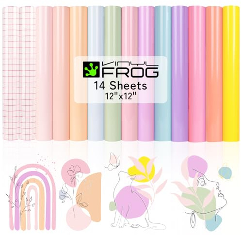 VINYL FROG Pastel Permanent Vinyl Bundle 14 Sheets Boho Vinyl Bundle | 12''x12'' Pastel Adhesive Vinyl 12 Self Adhesive Vinyl+2 Transfer Tape for Home Decor Birthday Party Mug DIY Gift