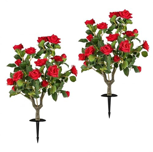 SPOTRAVEL 2 Pack Artificial Rose Tree, Realistic Fake Decorative Plant