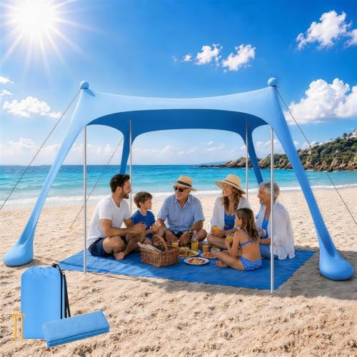 Tente de Plage UPF50+ avec Tapis, Abri Solaire Coupe-Vent Portable