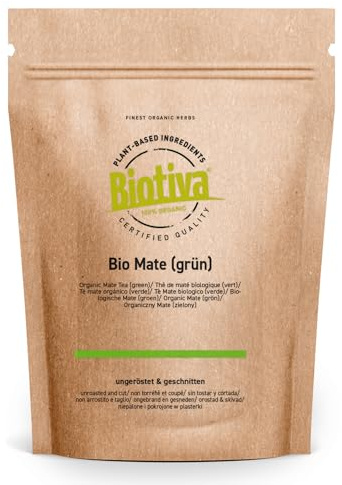 Biotiva Mate Orgánico 500g - té verde sin tostar - Caffeinado yerba mate hoja - agricultura orgánica - Almuerzo y controlado en Alemania