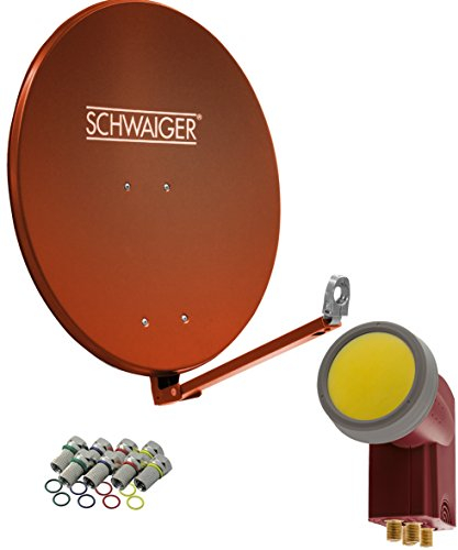 SCHWAIGER 4616 Sistema satellitare Set di antenne satellitari Quad LNB digitale 8x F-plug 7mm Antenna SAT in alluminio Set completo rosso mattone 88 x 88 cm