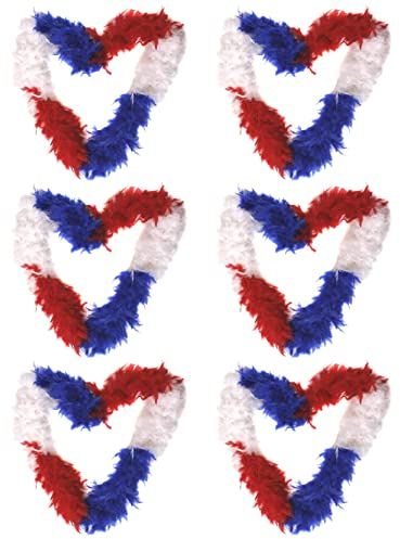 ILOVEFANCYDRESS RED, WHITE AND BLUE FEATHER BOA - UNITED KINGDOM FLAG COLOURS FEATHER BOA SPORTS UNION JACK BOA (PACK OF 6)