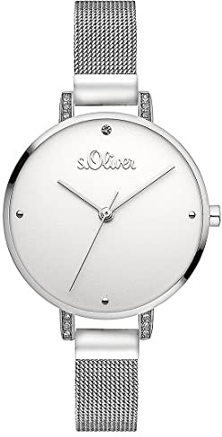 s.Oliver Damen Analog Quarz Armbanduhr mit Edelstahl Armband