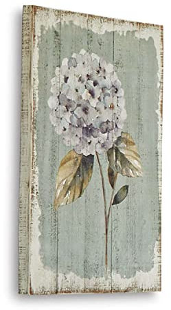 Loberon Dekoboard Isle, Hortensien-Print, dezentes Antik-Finish, authentische Vintage-Optik, Wanddekoration, Tannenholz, blau