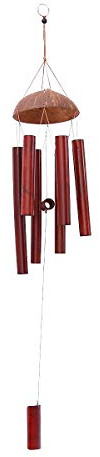 Flanacom Campane Tubolari per Interni ed Esterni - Sculture Segnavento con Acciaio e Legno - Il Suono Crea un'Atmosfera Calma e Rilassata - Utile Anche Come Deterrente per Uccelli (Cocco Scuro)
