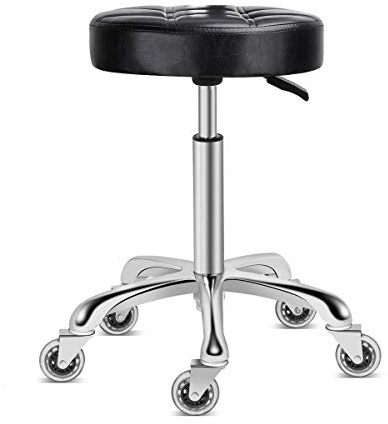 Kaleurrier Rollhocker mit leichtgängigen Doppelrollen,strapazierfähig,robust und langlebig,Rollhocker aus Metall, für Küche, Salon,Bar,Büro,Massage(Ohne Rückenlehne,Schwarz)