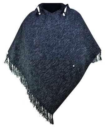 virblatt Herrponcho i 100% bomull, mexikansk poncho, baja, huvtröja, poncho, pancho, tröja, ”drug rug”, cape, ull, Fläckig svart, L/XL