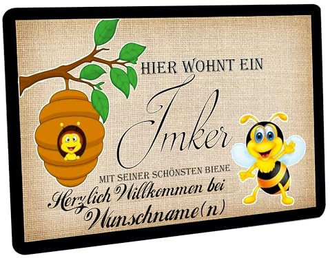 Crealuxe Fußmatte personalisiert - robuste, rutschfeste Fussmatte für Außen & Innen - waschbare Schmutzfangmatte - Fußabtreter Türmatte für aussen & an der Haustür - 60x40cm - Hier wohnt EIN Imker