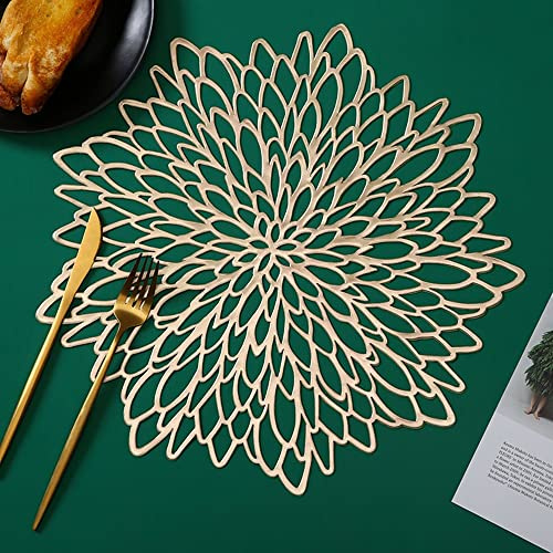 SNAGAROG 4 Stück Golde Platzset Runde Tischsets Ausgehöhlte Platzsets PVC Untersetzer Hitzebeständig und rutschfest Platzdeckchen für Küche, Zuhause, Party, Weihnachten-38cm