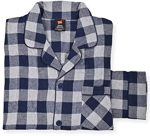 Hanes Men's 100% Cotton Flannel Plaid Pajama Top and Pant Set, Grey Buffalo, Small