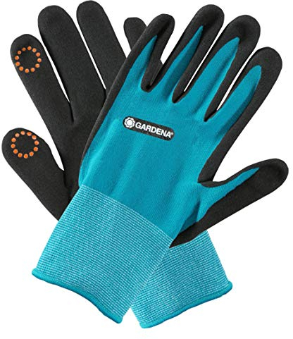 Gardena Planting and Soil Glove 7/S: Gloves for gardening and soil work, nitrile coating provides moisture protection, Mobile Touch for smartphone use (11510-20)