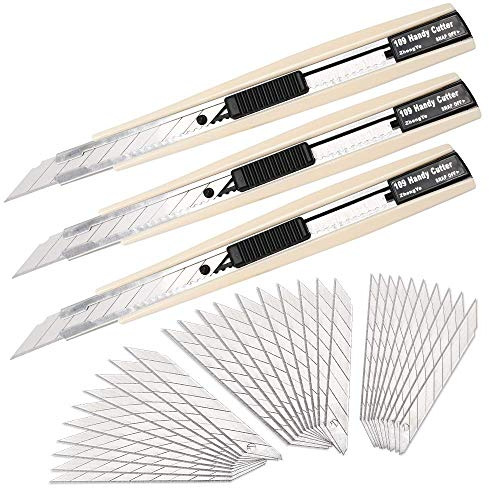 NEWISHTOOL Retractable Utility Knife with 30 Degree Snap Off Blade, 3 PCS 9mm Box Cutter Knives and 30 PCS Extra Blades, Cartons Cardboard Vinyl Paper Cutting Craft Knife, Comfortable Handle