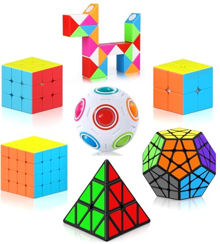 Vdealen Cubo Magico 2x2 3x3 4x4 Piramide Megaminx Snake Rainbow Ball Magic Cube, Lisci Speed Cube Puzzle Cubo di Velocità, Regalo per Bambini Adolescenti Adulti(7 Pacchetto)