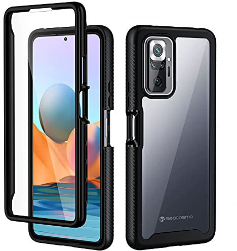 seacosmo Funda Xiaomi Redmi Note 10 Pro/Redmi Note 10 Pro MAX 6.67'' con Protector Pantalla Incorpolada Anti-arañazos, Anti-Golpes 360° Funda de PC Rigida Transparente [Anti-Amarilleo]- Negro