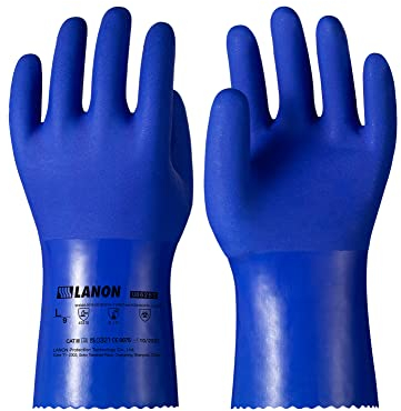 LANON PVC Coated Chemical Resistant Gloves, Reusable Heavy Duty Work Gloves, Acid, Alkali & Oil Protection, Latex Free, Non-Slip, Waterproof, XX-Large