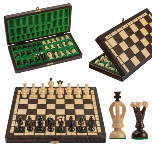 Master of Chess Schackbräde i trä ROYAL CHESS 35 cm - Handgjort vikbart schackset för barn och vuxna