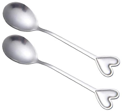 PiniceCore 2pc Stainless Steel Heart Shape Coffee Tea Spoon Fork Dessert Sugar Stirring Decorative Spoons