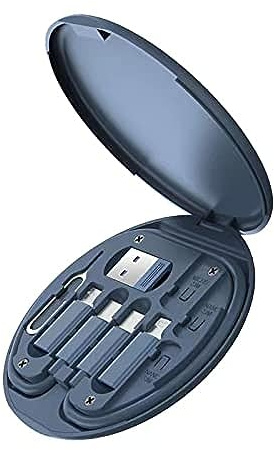 ZALUJMUS Multifunktionaler Datenkabel, Storage Box, Adapter für Lightning, USB-C und Micro-USB, Universal-Datenübertragungskabel, Nachtblau, Kartenhalter, Nachtblau, Kartenhalter