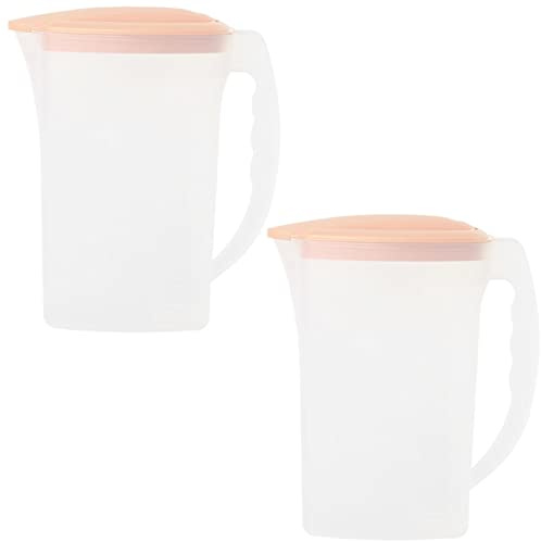 Engelland - 2 x Getränkekrug mit Deckel, Apricot-Transparent, für Saft, Wasser, Eistee, Softdrinks, Kanne, Behälter, Kühlschrankkrug, Multifunktionsbox, 2 Liter, Füllskala, BPA-frei, Kunststoff