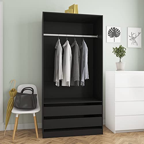 Mehrzweckschrank mit 2 Schubladen, 1 großes Fach mit einer Hängestange, Kleiderschrank Dielenschrank Schlafzimmerschrank für Kleidung, Garderobe Kleiderstange für Schlafzimmer Flur, 100x50x200 cm