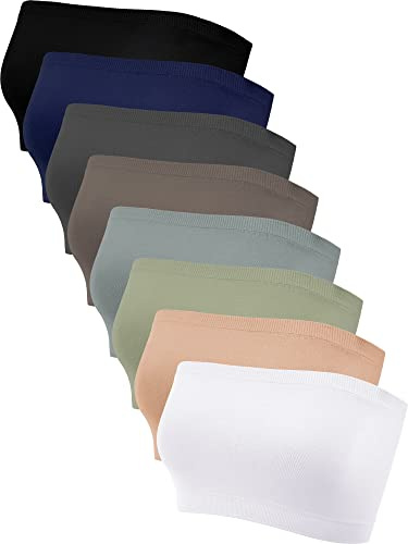 Bencailor 8/16 Pieces Bandeau Top for Women, Strapless Tubes Non Padded Seamless Bralettes Stretchy Sports Bra(Medium,Fresh Colors,8)