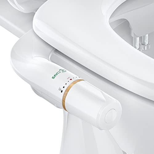 Ciays Bidet Attachment for Toilet Ultra-Slim Bidet Sprayer with Pressure Controls Non-Electric Dual Nozzles for Feminine/Posterior Wash, Bamboo/White