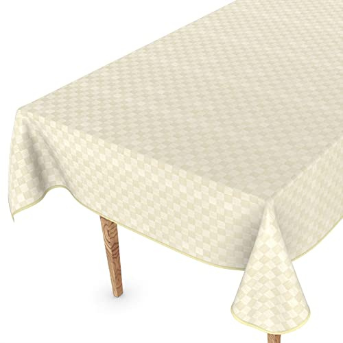 Wachstuchtischdecke Wachstischdecke Tischdecke abwaschbar Gartentischdecke Wachstuch Eckig rund oval 160 x 120cm mit Saum Karo Quadrat Hellgold